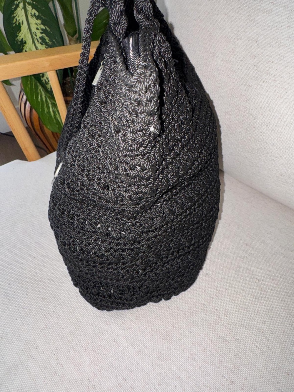 Vintage The Sak Black Crochet Black Woven Tote Boho Granny Shoulder Bag Purse - Picture 12 of 15